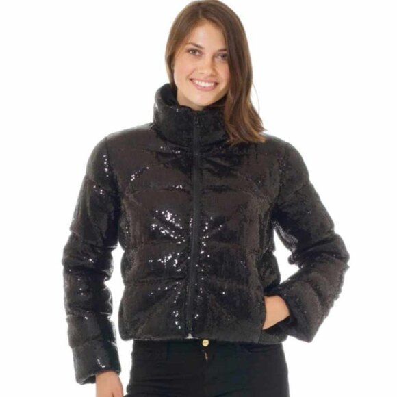 WOMENS CIAO MILANO RINA BLACK SEQUIN DUCK DOWN JACKET XS - Picture 1 of 9